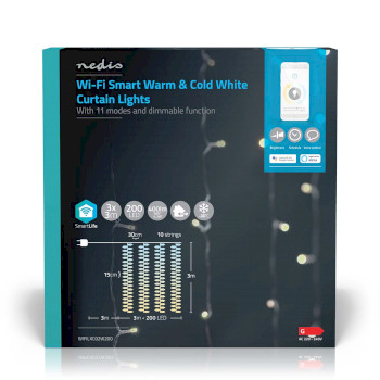 WIFILXC02W200 Smartlife-kerstverlichting | gordijn | wi-fi | warm tot koel wit | 200 led\'s | 3 m | android™   foto