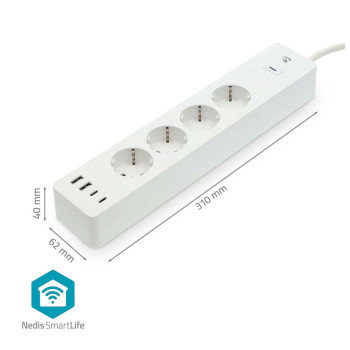 WIFIP313FWT Smartlife stekkerdoos | wi-fi | 2x usb-a / 2x usb-c™ / 4x plug with earth contact (cee 7/3) |  Product foto