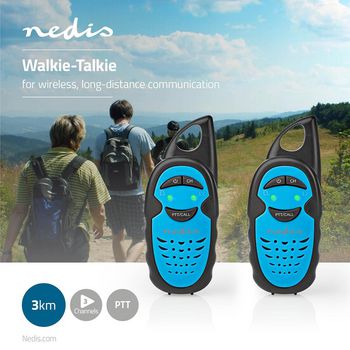 WLTK0300BU Walkie talkie set | 2 handsets | tot 3 km | frequentiekanalen: 3 | ptt | tot 3 uur | blauw / zwart Product foto